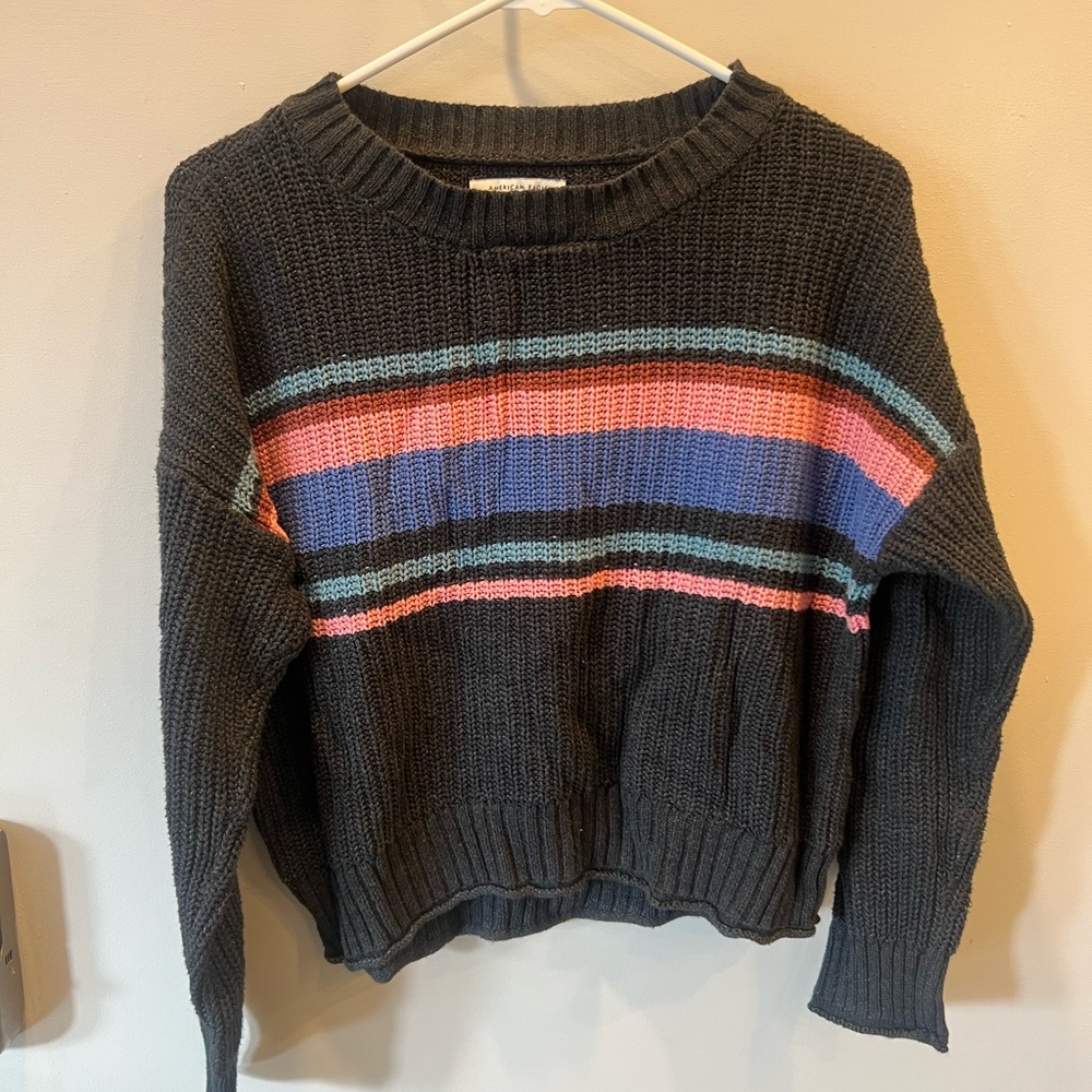 American Eagle Striped Knit Sweater - Black, Pink, Blue